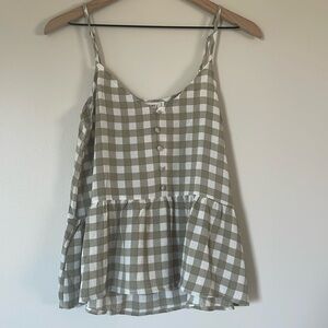 Olive Gingam Peplum Top